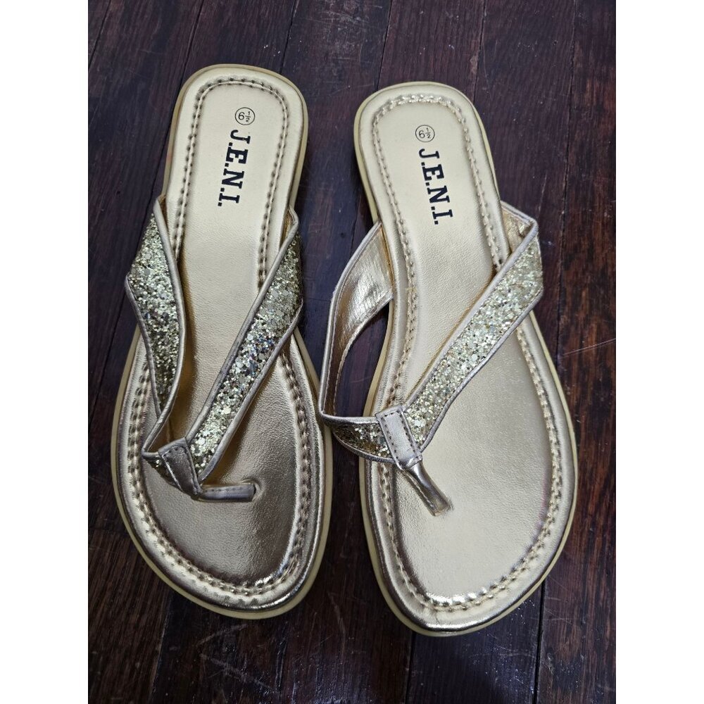 J.E.N.I. Gold Glitter Flip Flop Sandals size 6 1/2
